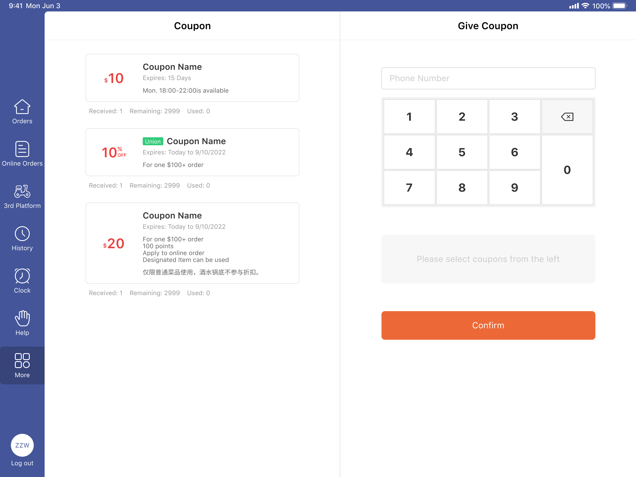 Yammii iPad ordering and modifier selection
